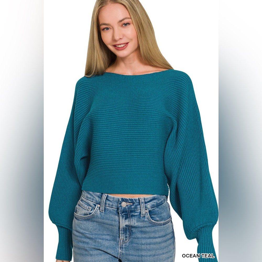 💙 Zenana Boat Neck Balloon Sleeve Sweater 💙🛍️Ocean Teal